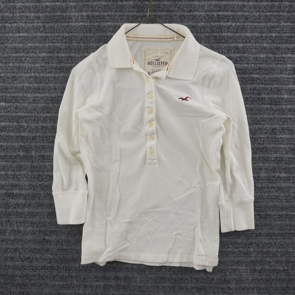 Vintage Y2K Hollister Polo Shirt Size S White Long Sleeve Stretch Pique Logo